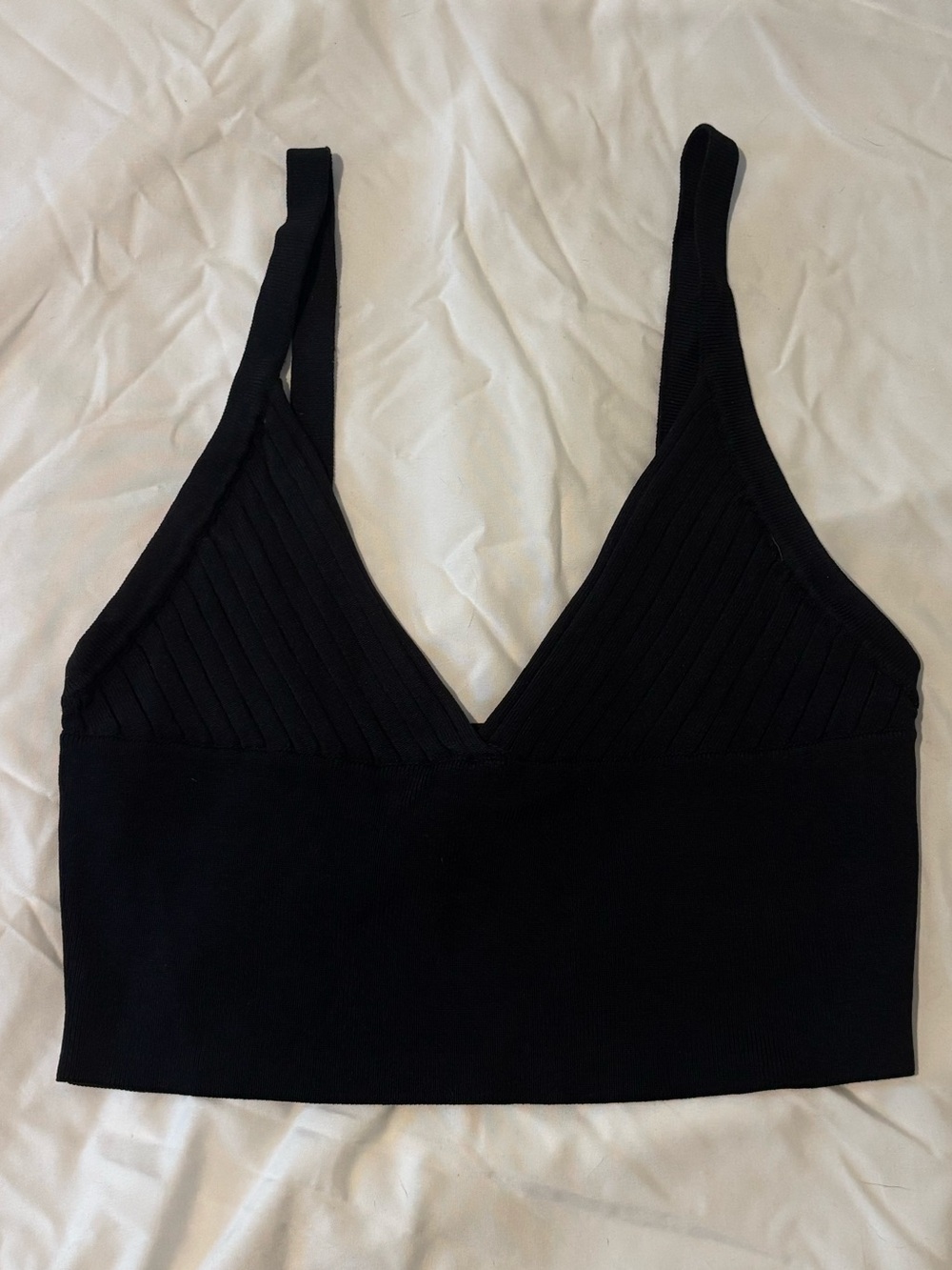 Zara Black Ribbed V-Neck Cropped Tank